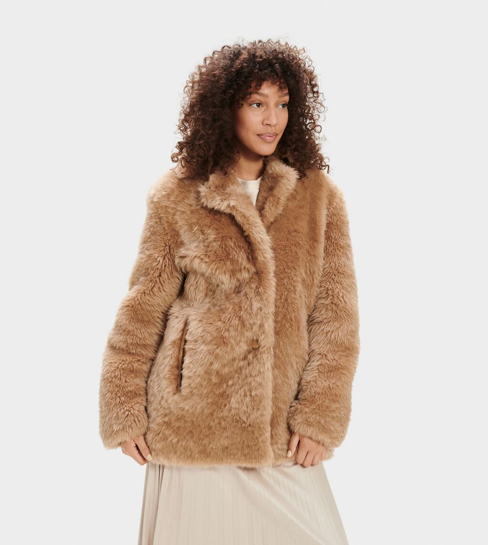 Ugg Coat Womens - Ugg Lianna Shearling Brown - 769ZSDGLE